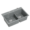 Quadron MARC 120 WORKSTATION GraniteQ zlewozmywak 2-komorowy 760*500*235 mm silver stone + syfon push to open + dozownik stal szcz.+ wkładka ociekowa+ Qmata +deska/ elementy stalowe HQC7650U5BS